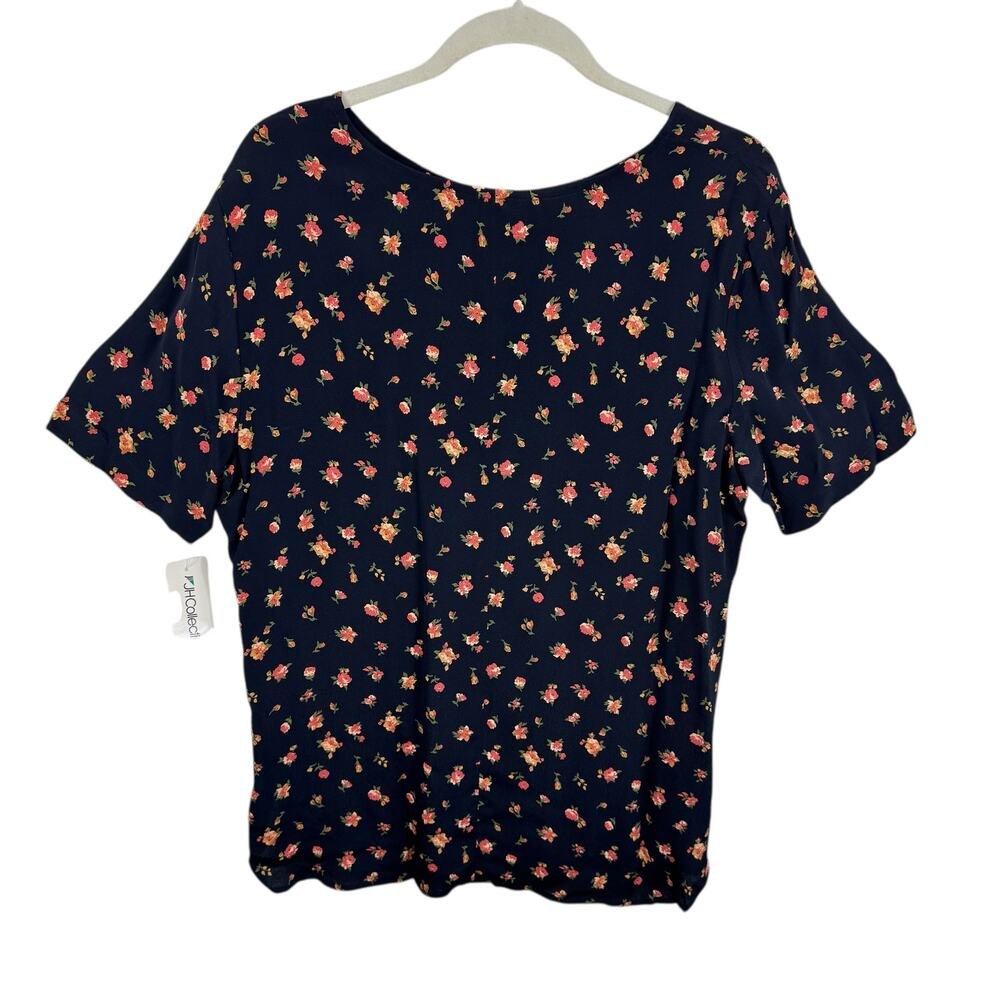 JH Collectibles NWT Vtg Union Made in USA Black Floral Short Sleeve Blouse Sz 12 - Picture 2 of 9